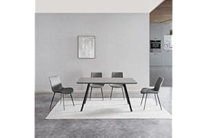 ZckyCine Modern 5-Piece Dining Table Set Rectangular Wood Table with 4 Upholstered Leather Chairs, Seats 4