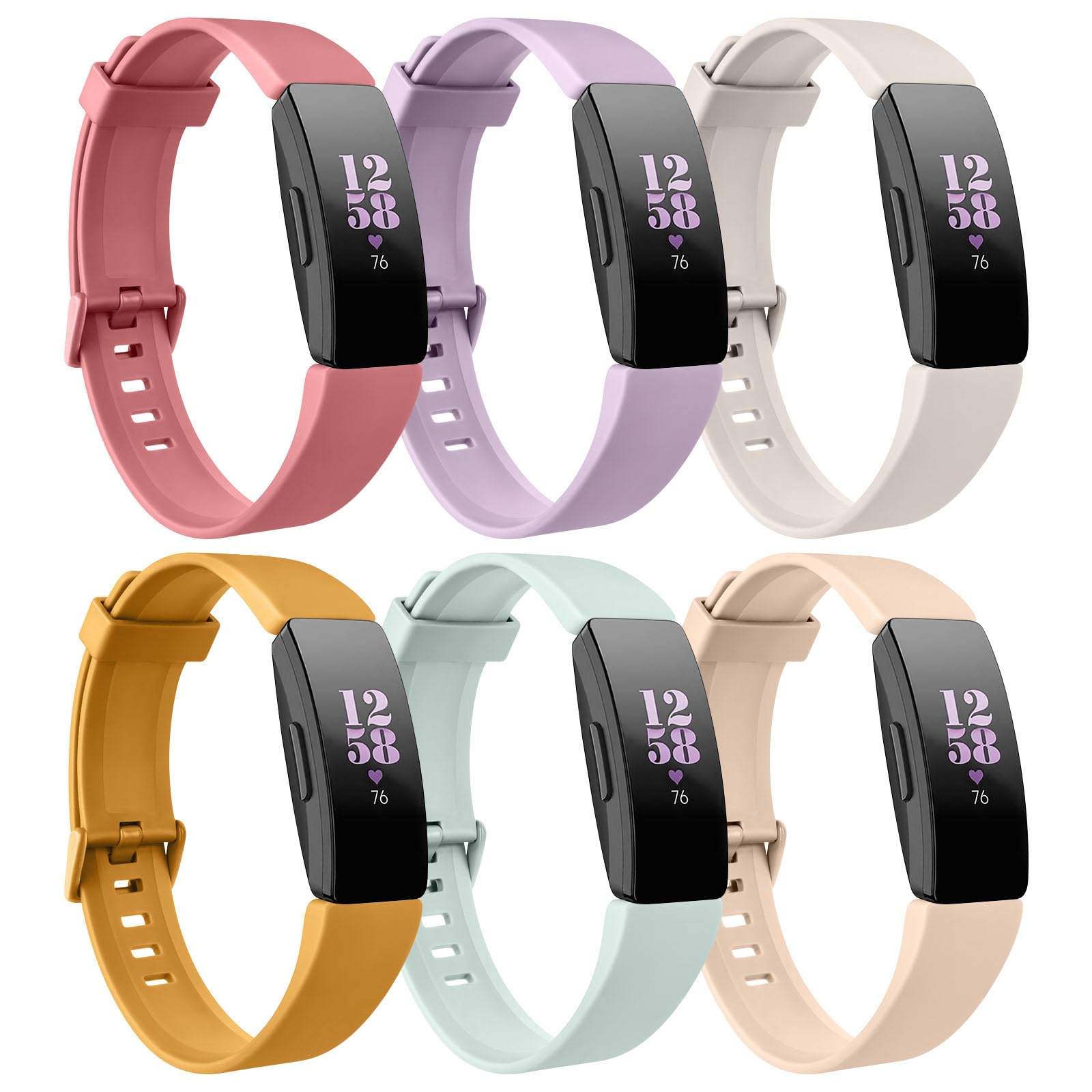 Oumida Pack 6 Compatible Fitbit Inspire/HR/2 Strap, Waterproof Soft Sport Strap Replacement