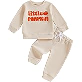 Karuedoo Toddler Baby Boy Halloween Outfit Little Pumpkin Embroidered Waffle Knit Sweatshirt and Pants Set 2Pc Fall Clothes