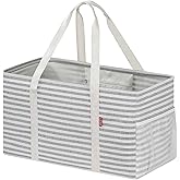 LHZK Standing Extra Large Utility Tote Bag with Metal Wire Frame and the Sides Rinforced, Extra Large Tote Bag with Handle, Reusable Grocery Bags Foldable, Beach Bag, Car Tote (Gray)