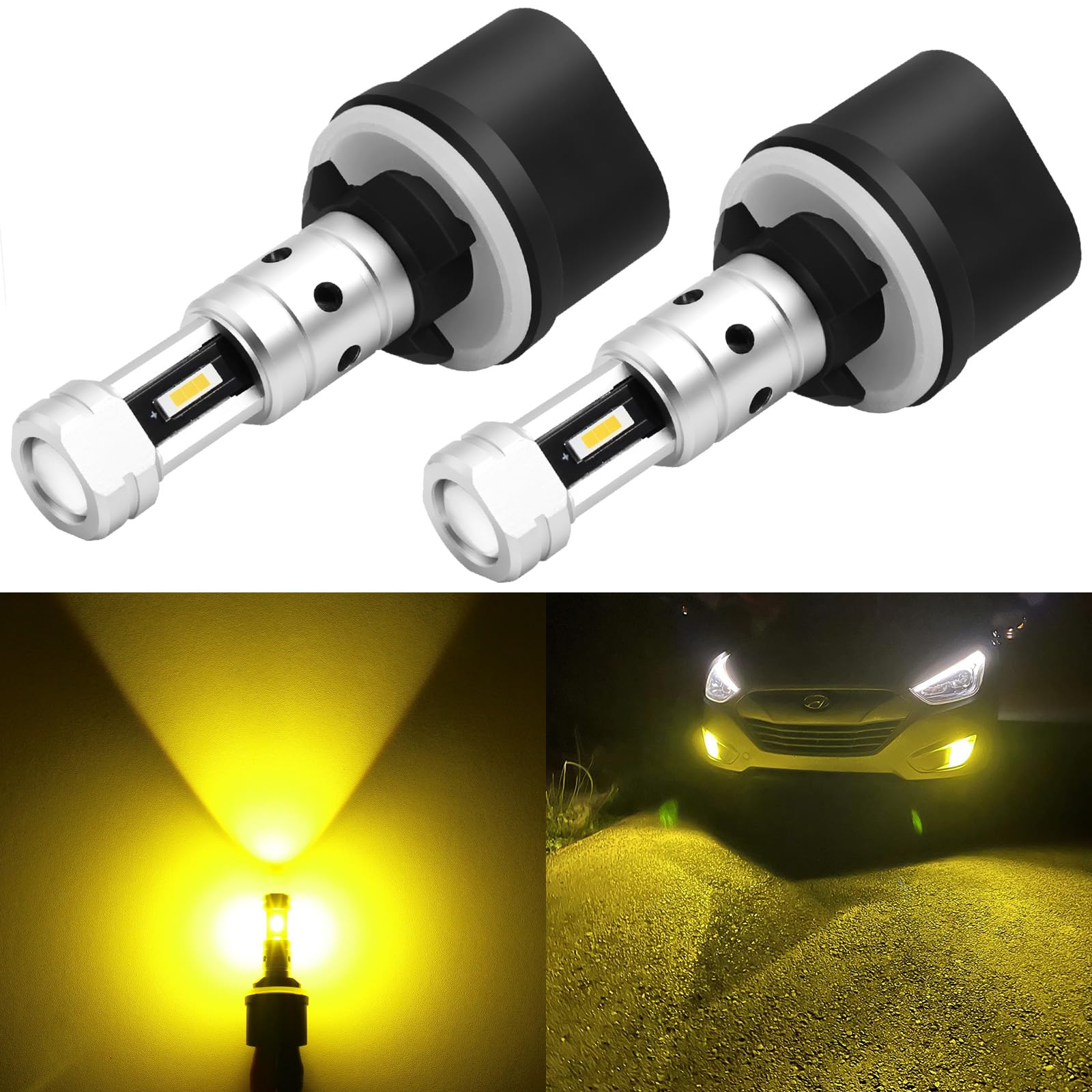 Photo 1 of PHINLION 880 Yellow LED Fog Light Bulbs, 3800 Lumens Super Bright 893 899 885 LED Fog Lights Replacement with Projector for Cars, Non-polarity, 3000K Golden Yellow, Pack of 2
