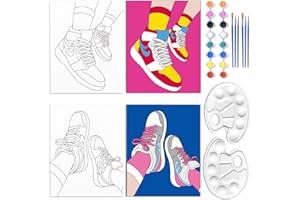 WEBEEDY 2 Pack 8x10 Inch Pre Drawn Canvas Paint Kit for Couples Adults, Sneakers Retro Theme Canvas Painting for Valentine's Day Wedding Sip and Paint Date Night Games Christmas Party Favor Gifts