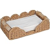 CubesLand Scalloped Napkin Holder for Bathroom Decor, Paper Rope Flat Napkin Dispenser Guest Towel Tray for Bathroom, Farmhouse Warm Napkin Holder for Table Dining Room Home Kitchen Decor, Neutral