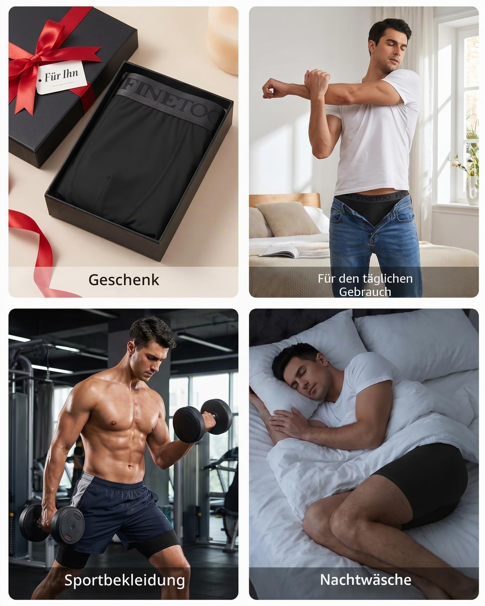 FINETOO 3er Pack Lang Boxershorts Herren Baumwolle Unterhosen Männer Unterwäsche Men Shorts Mutipack Ohne Kratzenden Zettel Retroshorts Boxer mit Elastischem Bund für Alltag Schwarz Underwear S-3XL 7