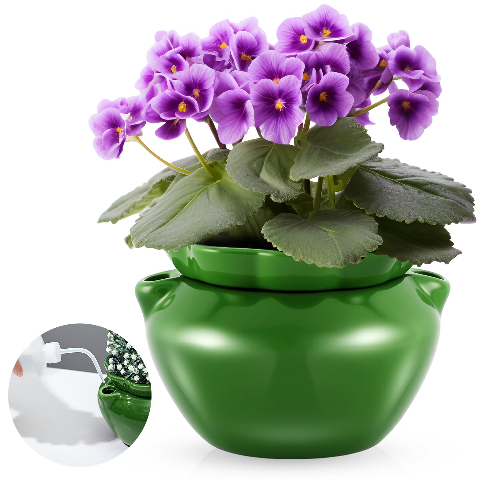Photo 1 of Sunnychicc 6.3 Inch African Violet Pots Self Watering Pot for Indoor Plants Ceramic Easy Plant Self Watering Pot for Thriving Plant Flower Maintenance (Green)