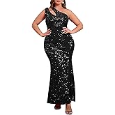 VERWIN Plus Size Sequins Fashion Sleeveless Oblique Collar Mermaid Women's Maxi Dress Evening Dress Party Dress Bodycon Dress