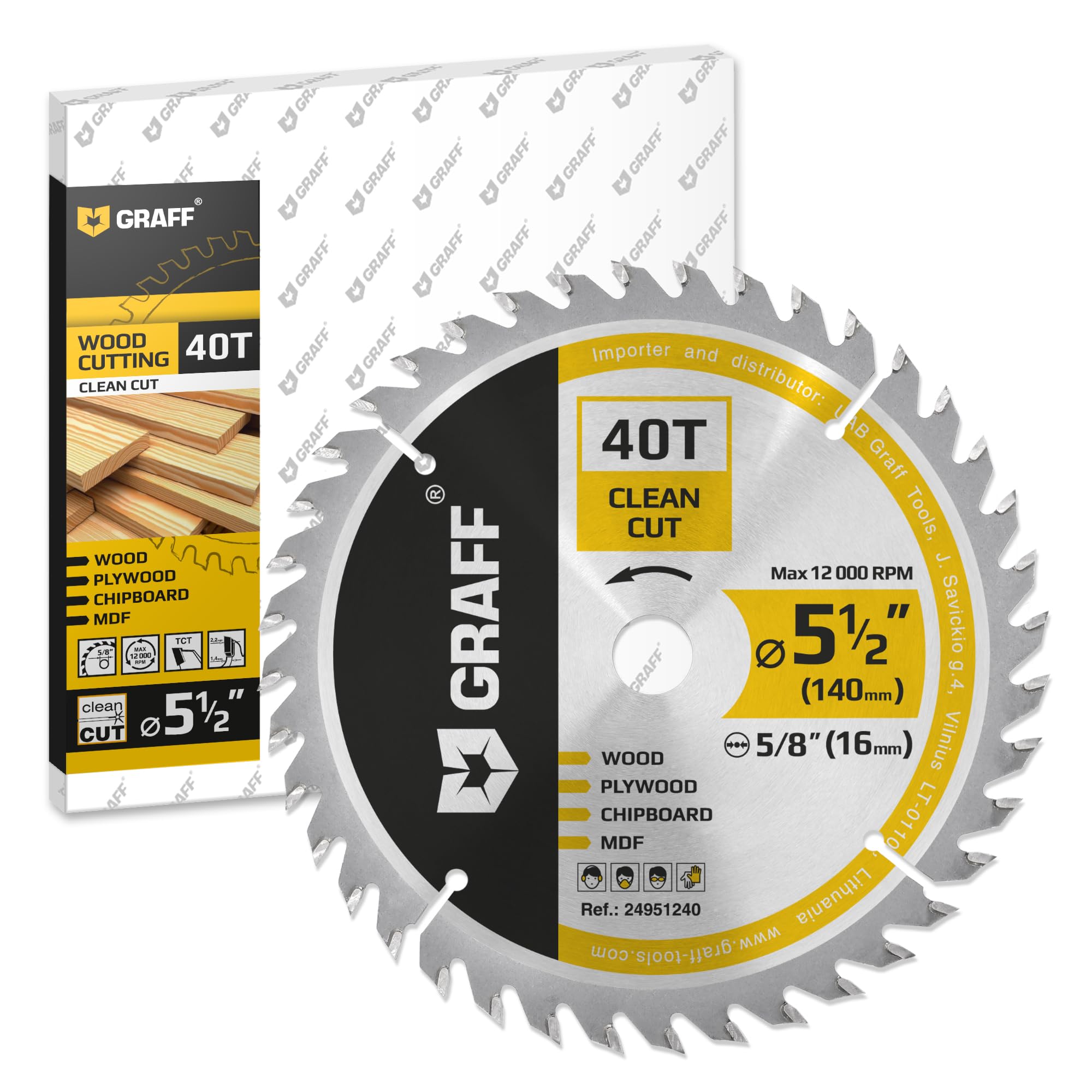 Photo 1 of 5-1/2" Wood Cutting Circular Saw Blade - Chop Saw Blade for Plywood, MDF, Drywall & Plastic 40T TCT Blade for Circular Table Miter & Cordless Saws 5/8-Inch Arbor Burr-Free No Heat No Sparks GRAFF