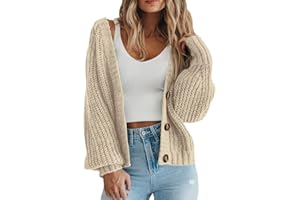 LILLUSORY Women's Chunky V Neck Cardigan Sweater Knit Button Down Winter Clothes for Warm