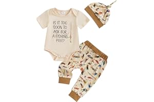Baby Boy Clothes Fishing Letter Short Sleeve Romper Top&Pants Hat Newborn Going Home Outfits