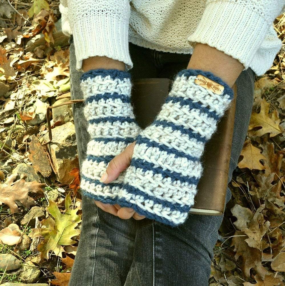 Striped Crochet Fingerless Gloves Winter Hand Warmers