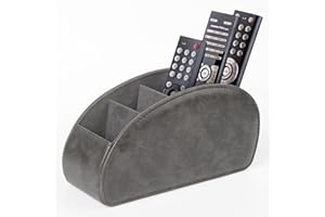 Remote Control Holder with 7 Compartments - Black Faux Leather Remote Caddy for TV, DVD, Blu-Ray, Media Player