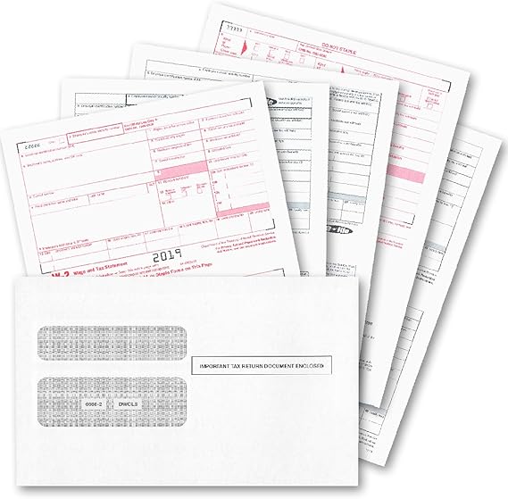 W2 Forms 2019, 4 Part Tax Forms, (Set of 50 with Self Seal