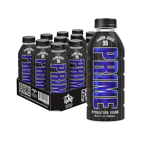 PRIME HYDRATION AARON JUDGE, SPORTS DRINKS, ELECTROLYTE ENHANCED FOR REPLENISHING FLUIDS, 250MG BCAAS, B VITAMINS, ANTIOXIDANTS, LOW SUGAR, 16.9 FL OZ, 12 PACK