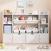 Xilingol Kids Toy Storage Organizer W/6 Removable Toy Bins, 4-Tier Toy Organizers W/6 Storage Cubbies and 2 Movable Drawers, Kid Bookshelf and Toy Storage for Playroom, Bedroom, Kids Room (White)