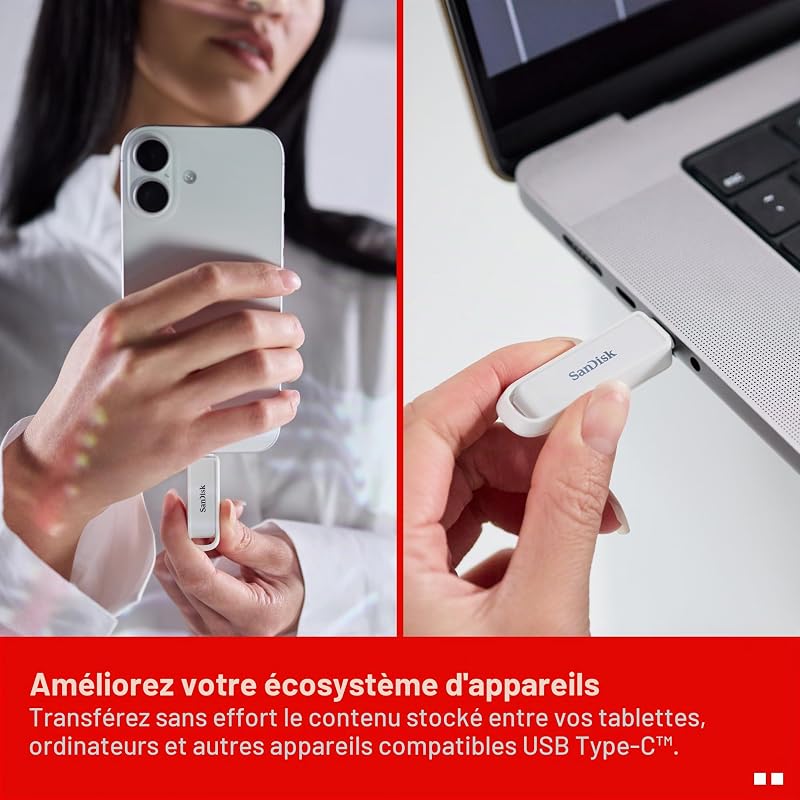 Phone Drive with USB Type-C 1 to (pour Les Smartphones, tablettes et Ordinateurs, Jusqu’à 150 Mo/s, Sauvegardez automatiquement, récupération des données) - Blanc Arctique