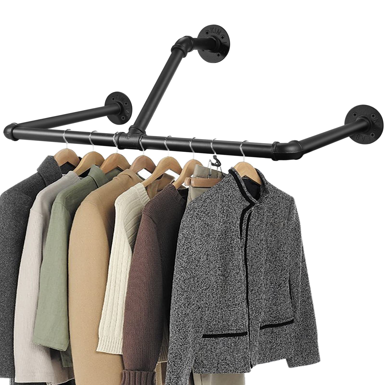 Tanice Industrial Tube Hanger Wall-mounted Right Angle 83cm, Detachable Retro Industrial Cylindrical Clothes Rail