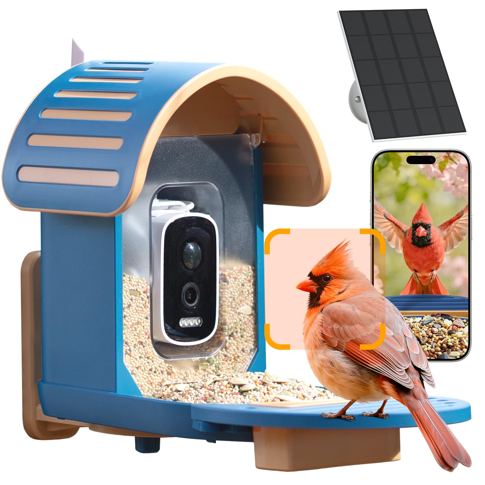 Photo 1 of Smart Bird Feeder with Camera, 2.5K UHD Bird Feeder Camera Solar Powered, Sensitive AI Identification, Instant Alerts Capture Video, IP66 Waterproof for Outdoor, Ideal Gift, Blue