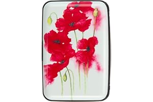 Kaabao Credit Card Holder, Metal Card Wallet RFID Blocking Mini Slim Aluminum Business Hard Card Case for Women Men (Watercolor Red Poppies)