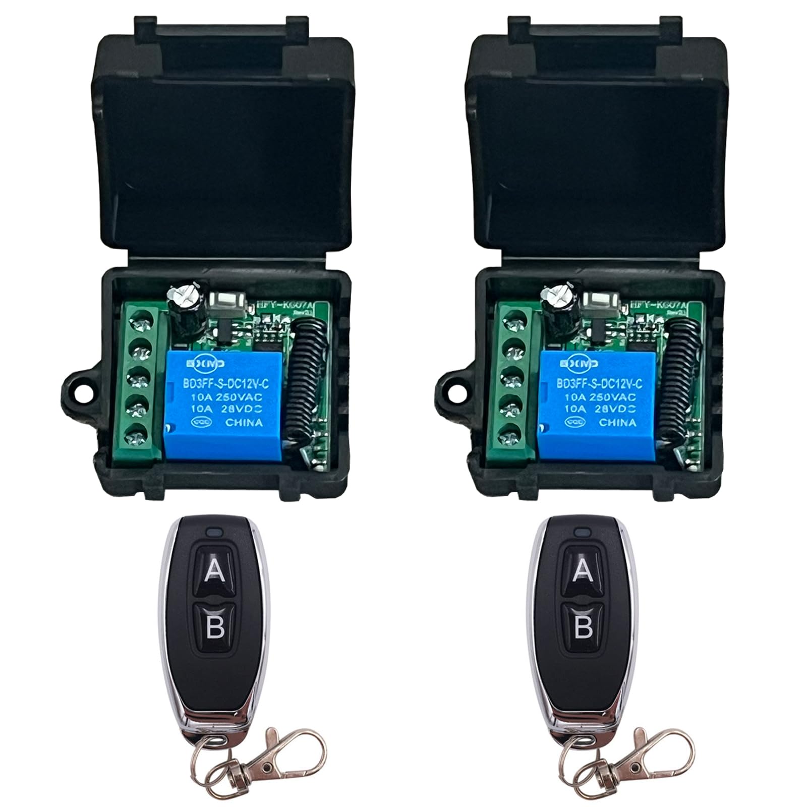 2 Pack DC 12V Remote Control Switch 433Mhz RF Wireless Relay Receiver Remote Control Light Switch Module Garage Door Remote for Motor, Light, Gate Door, DIY Wireless Controller — image 1