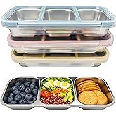 3 Pack Stainless Steel Snack Containers,Reusable 3 Compartments Leak Proof Metal Lunch Box with Lids ,Meal Prep Containers ,Divided Food Storage Containers for Home, Picnic, Office(Blue,Pink,Yellow)