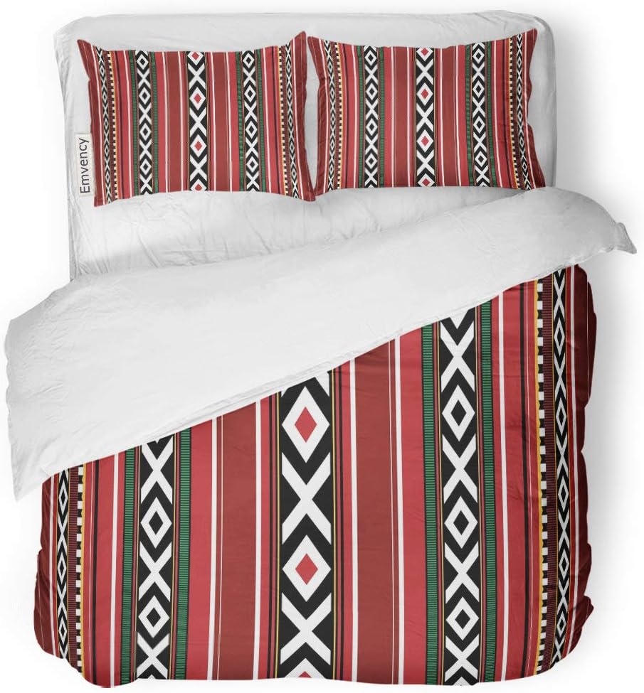 Emvency Bedding Duvet Cover Set Red Pattern Detailed Traditional Sadu UAE Qatar Bedouin Heritage 3 Piece Set with 2 Pillow Shams King 104"x90" Zipper Closure