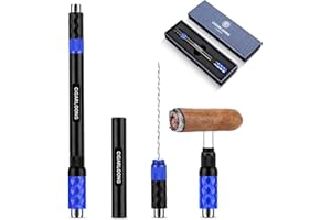 Demcigar Cigar Punch Tool, 4-in-1 Cigar Draw Enhancer Cutter Set with Twin Nubber, Stainless Steel Cigar Accessories in Gift Box(Black Blue)