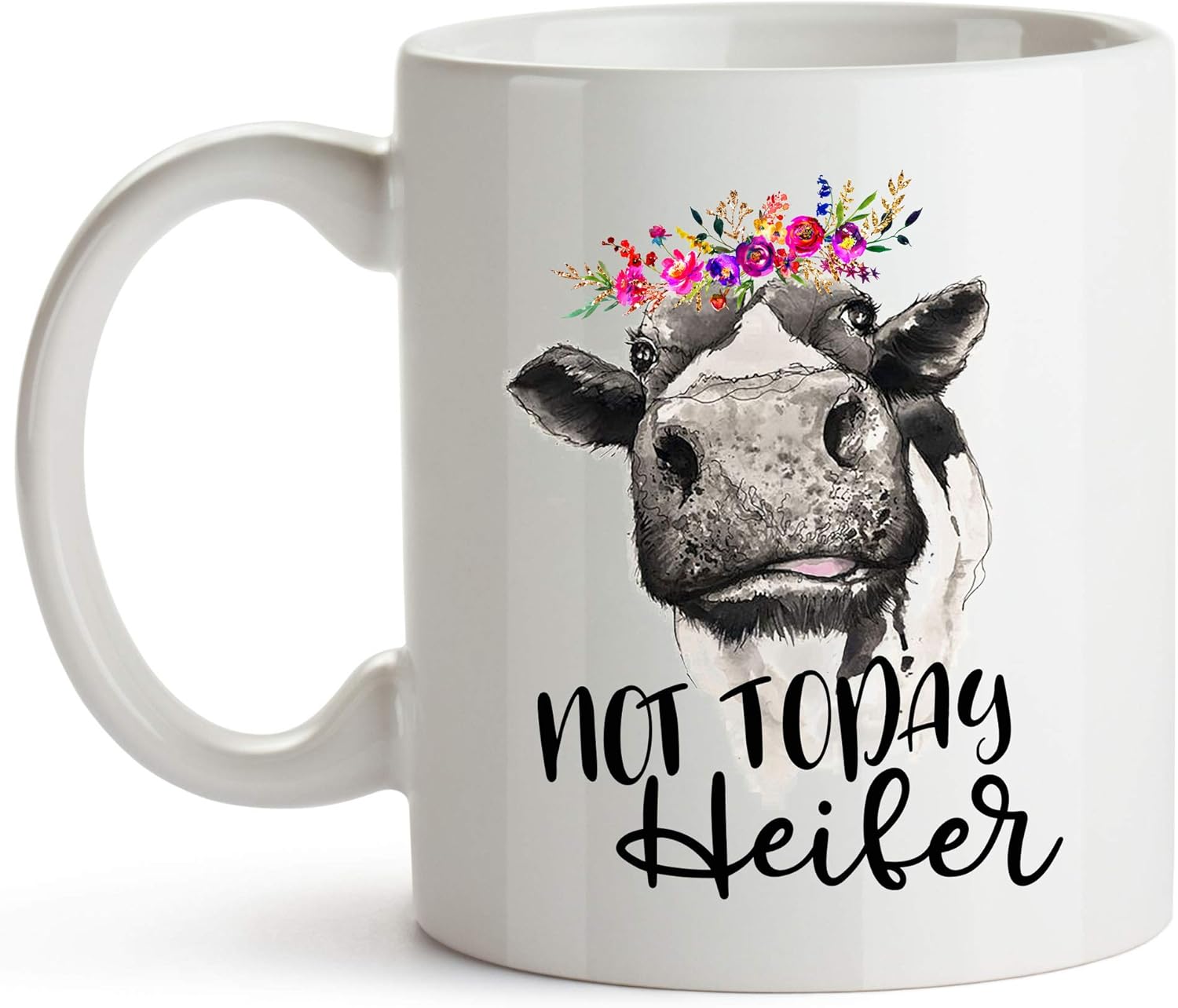 YouNique Designs Not Today Heifer Cow Mug, 11 Ounces, Cow Coffee Cup for Women, Farmer Mug for Cow Lovers