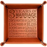 Kate Posh - 3 Years of Marriage Engraved Leather Catchall Valet Tray, Our 3rd Wedding Anniversary, 3 Years as Husband & Wife, Gifts for Her, for Him, for Couples (Rawhide)