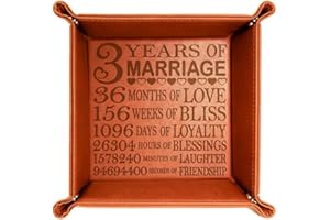 Kate Posh - 3 Years of Marriage Engraved Leather Catchall Valet Tray, Our 3rd Wedding Anniversary, 3 Years as Husband & Wife, Gifts for Her, for Him, for Couples (Rawhide)