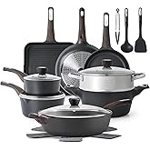 SENSARTE Pots and Pans Set Nonstick, 20 Pcs Induction Cookware Sets, Non-toxic Healthy Non Stick Kitchen Cooking Set with Stay-Cool Handles, PFOA PFOS Free, Black