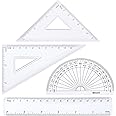 eBoot 4 Pieces Math Geometry Tool Plastic Clear Ruler Sets, Protractor, Triangle