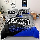 Z.Jian HOME 6 Pieces Gaming Bedding Set Queen Size for Boys Gamer Comforter Set for Boys Girls Kids Teens 6 Piece Bed in A Bag Video Game Bedding for Gamer Room Decorative Queen50