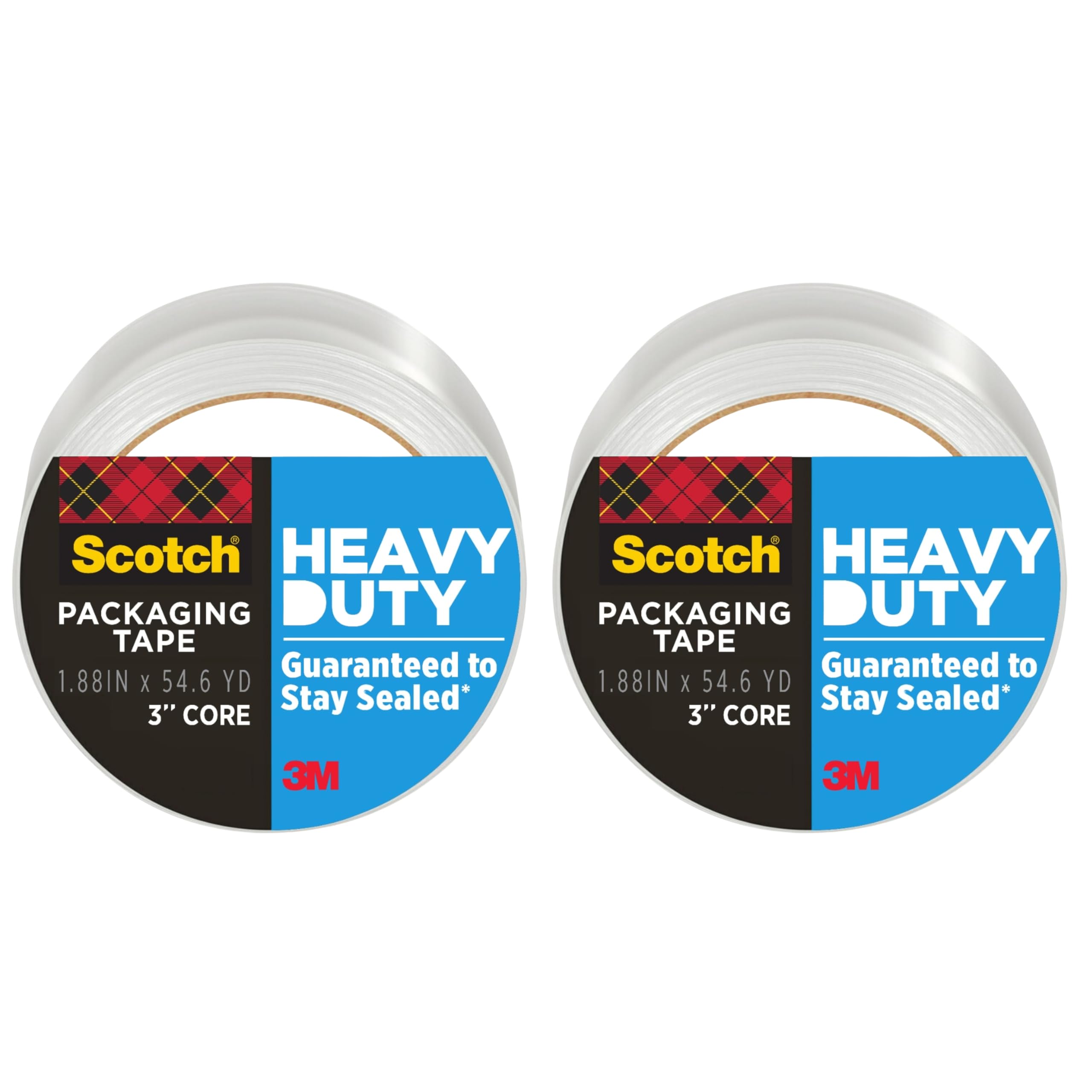 Scotch Heavy Duty Shipping Packaging Tape 3850, Clear, 1.88 in x 54.6 yd (48 mm x 50 m), 2 Pack (2 Rolls), 3.0 Mil Box Sealing Tape