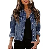 Sidefeel Women's Denim Jacket Long Sleeve Button Distressed Ripped Zimbaplatinum Jean Coat
