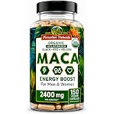 Organic Maca Root Capsules for Women &amp; Men - 150 Veggie Capsules | 2400mg per Serving - Gelatinized 150 Veggie Pills Black, Red, Yellow Maca Supplement Non-GMO, Vegan by Peruvian Naturals