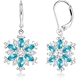 LOFITOR 925 Sterling Silver Snowflake Earrings for Women Dangle Earrings Cubic Zirconia Winter Frozen Flower Drop & Dangle Earrings Jewelry Holiday Christmas Leverback Snowflake Earrings