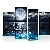 Saypeacher Full Moon Wall Art Ocean Pictures Prints Night Sky Landscape Painting for Living Room
