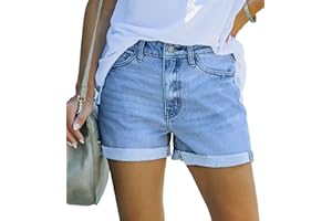 Magritta Denim Shorts for Women Mid Waisted Folded Hem Ripped Jean Shorts