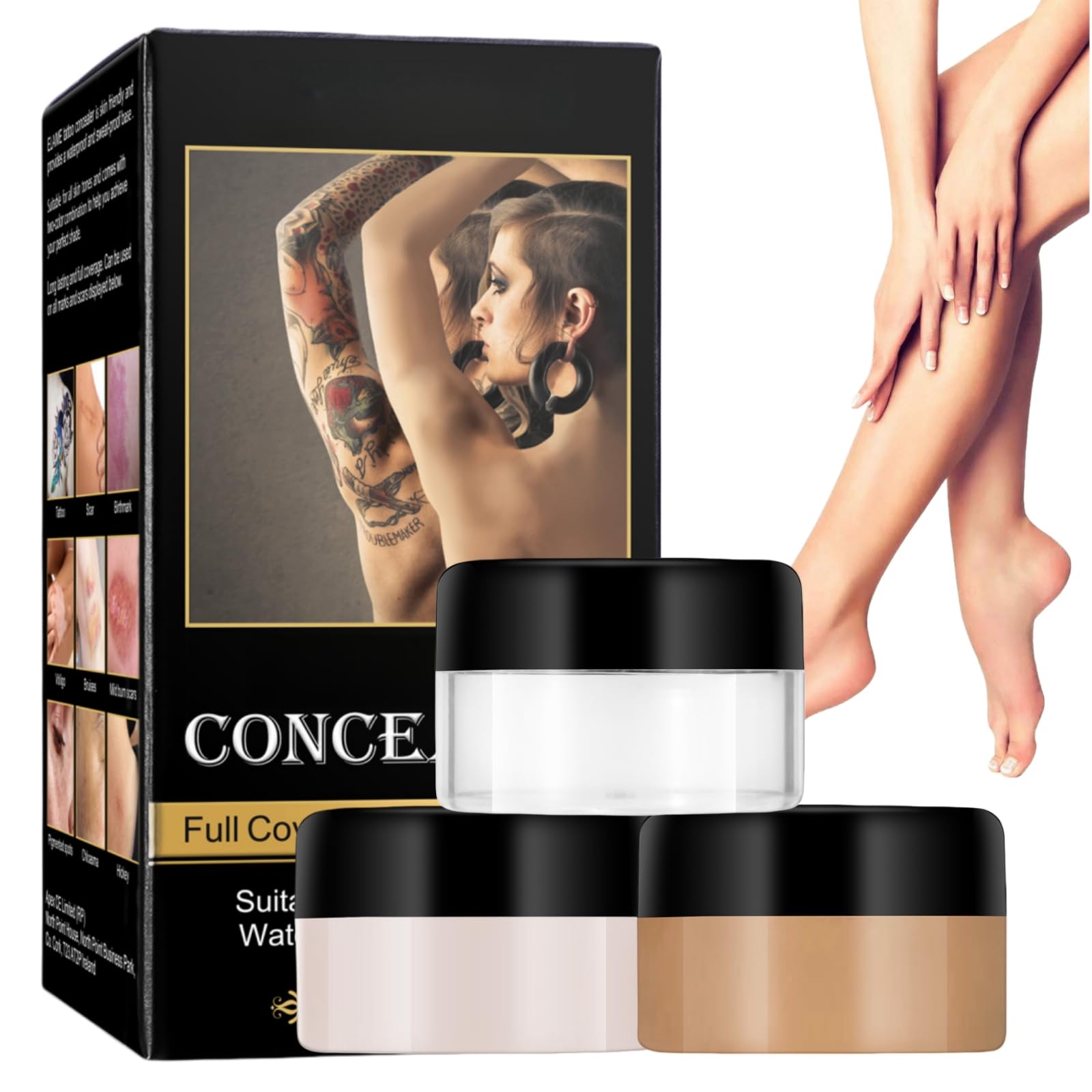 Waterproof Full Coverage Concealer and Makeup - Color Corrector for Legs and Veins - Hydrating Scar Coverage