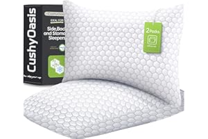 CushyOasis Shredded Memory Foam Pillow for Sleeping, Cooling Bed Pillows Set of 2, Adjustable Pillows for Side, Back, Stomach Sleepers with Washable Pillowcase (Queen Size, Grey)