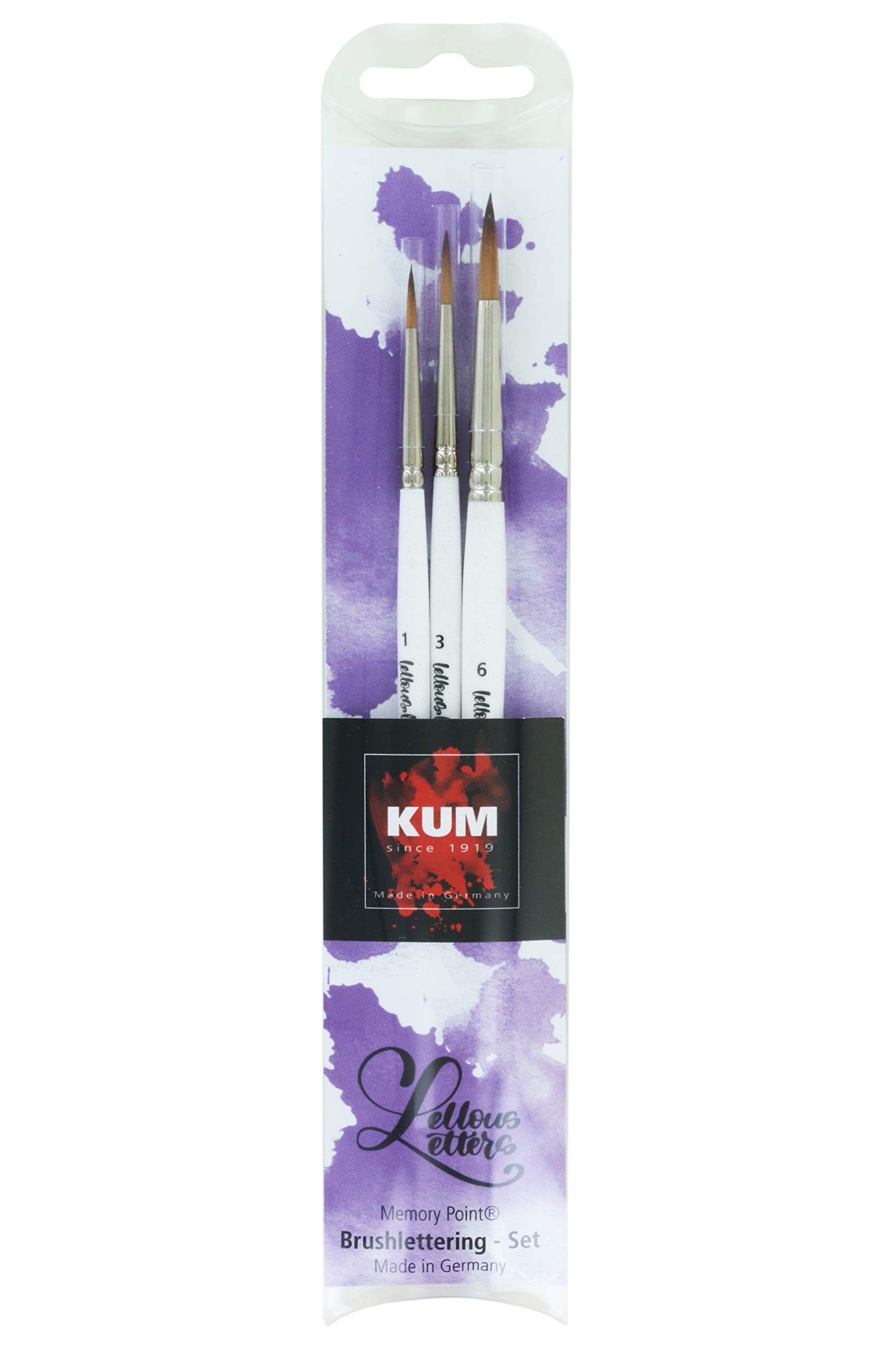 Kum Memory Point 5119416 Brush Lettering Set, Width 1, 3 & 6, Three Brushes in Set, White