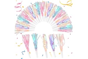 Weoxpr 30 Pieces Colorful Noisemakers Blowouts Horns, Glitter Metallic Fringed Whistles and Streamers,for Birthday Party Favors, Graduation,New Years Accessory, Sports,Mermaid Supplies (Pastel Colors)