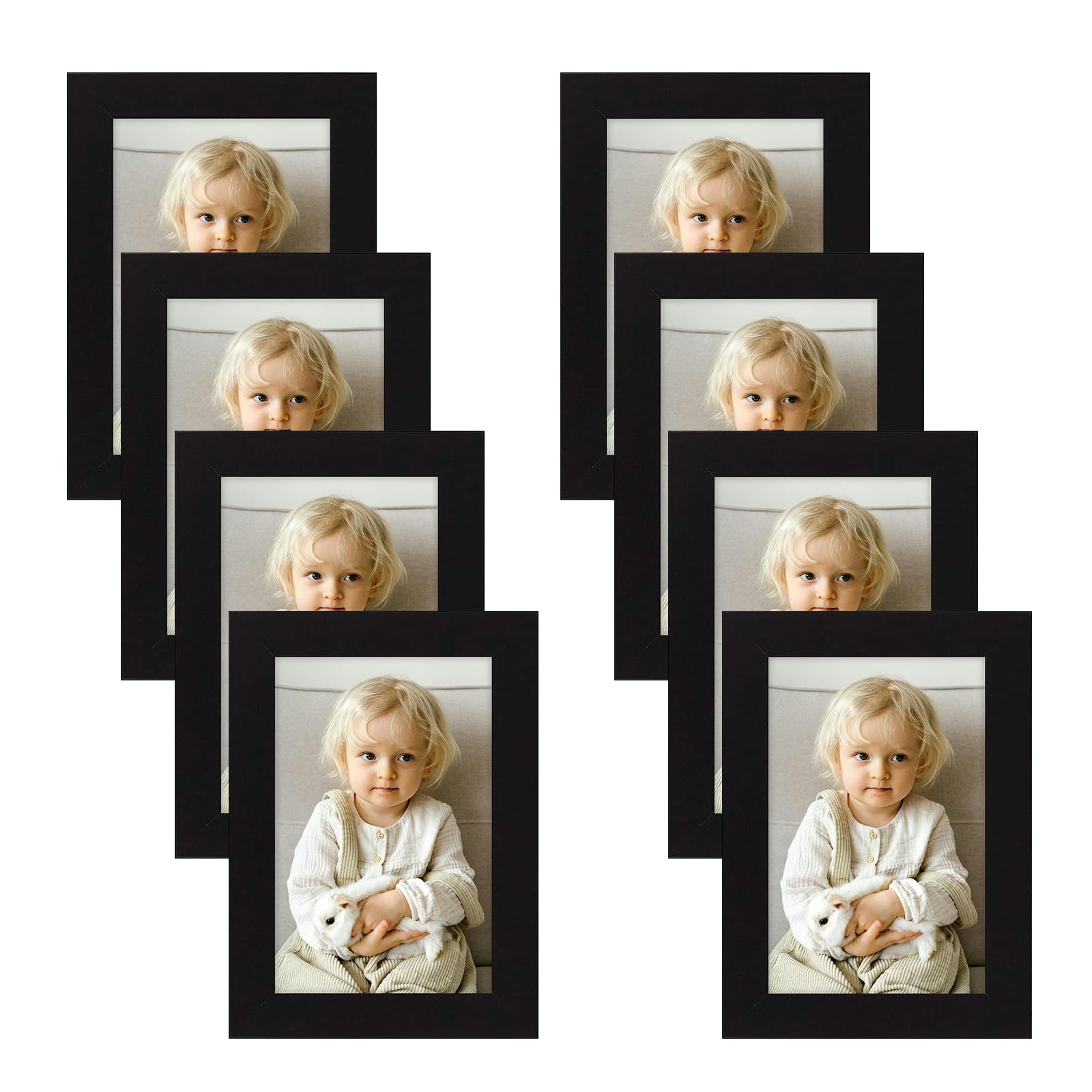 Golden State Art, Decorative Frame with Easel Stand, Back Hangers, Flexible Back Tabs - Lightweight, Thin Profile, Acrylic Glass - Multi-Pack, Collage, Collection (4x6, Black, 8-Pack)