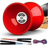MAGICYOYO High Performance Red Chinese Yoyo Diabolo with Pro Triple Bearing | Medium Size 5'' Chinese Yoyo for Kids &amp; Adults with Extra 2 Pair Carbon Sticks + 1 Net Bag + 2 Diabolo Yoyo Strings