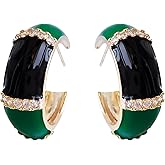 Navachi 18k Gold Plated Multicolor Enamel Rainbow Stud Earrings