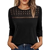 AUTOMET 3/4 Length Sleeve Womens Tops Lace Business Dressy Casual Blouses Spring Summer Fall Trendy Cute Work T Shirts