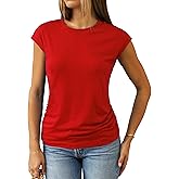 Abardsion Women's Trendy Going Out Tops 2025 Summer Clothes Elegant Cap Sleeve Crew Neck Loose Fit T Shirts