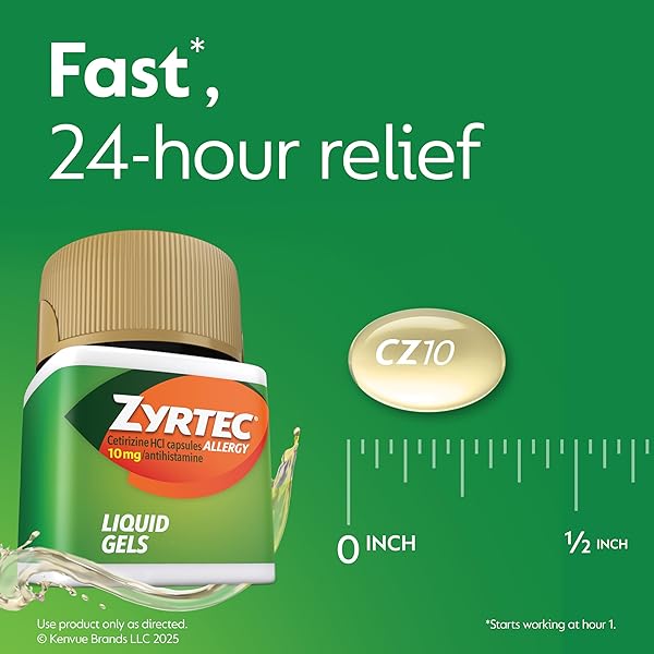 ZYRTEC 24 HOUR ALLERGY RELIEF LIQUID GELS, ANTIHISTAMINE CAPSULES WITH CETIRIZINE HCL ALLERGY MEDICINE FOR ALL-DAY RELIEF FROM RUNNY NOSE, SNEEZING, ITCHY EYES & MORE, 40 COUNT
