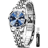 OLEVS Womens Watch Luxury Waterproof Silver Watch for Women Analog Quartz Stainless Steel Ladies Dress Watches Casual Wrist Watches for Woman Small Face with Date Reloj para Mujer
