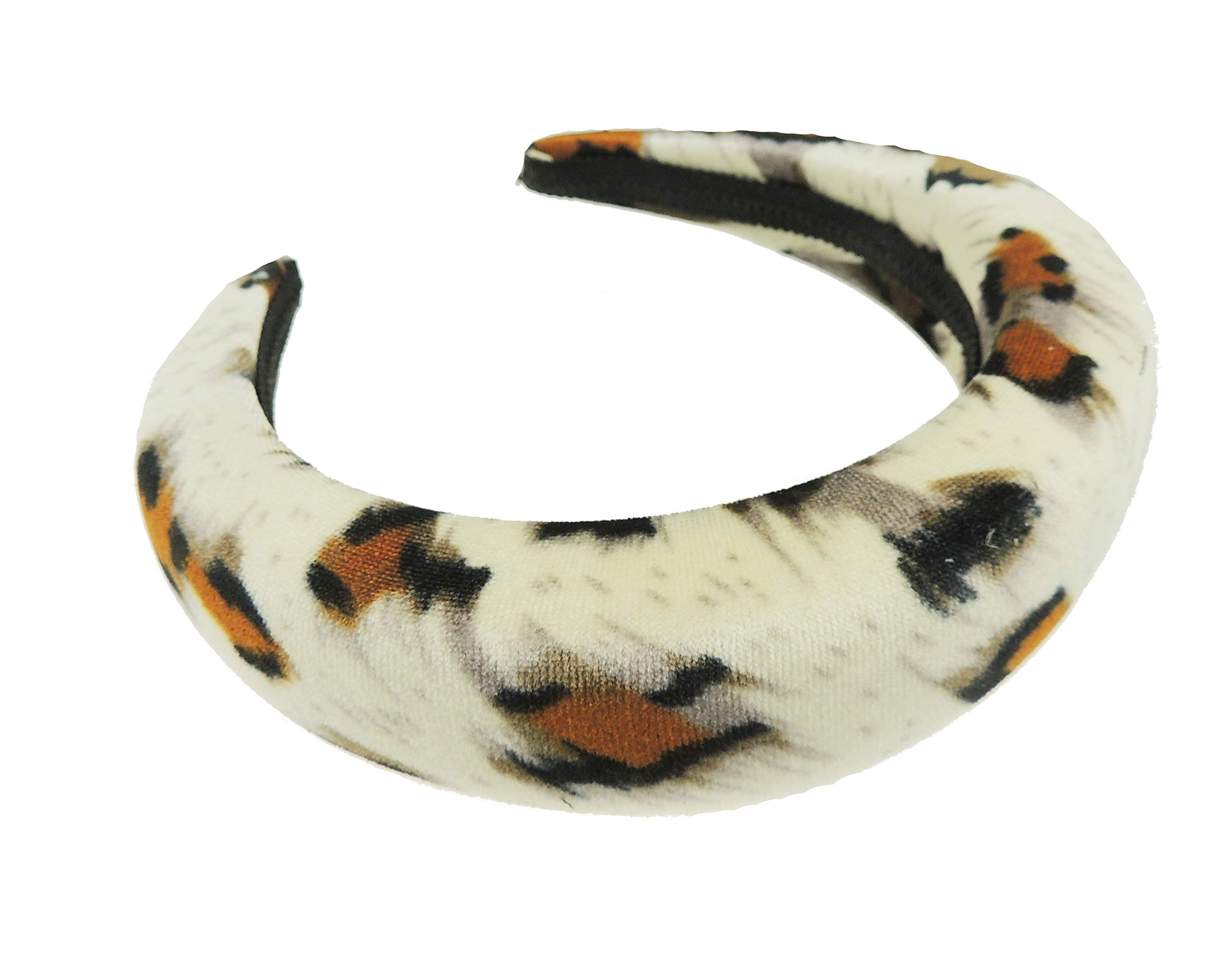 Womens Puffy Occasion Wedding Bridal Party Birthday Christmas Evening Wide 4cm Thick High Bump Padded Velvet Velour Hair Hairband Accessories Headband Alice Band (Leopard)